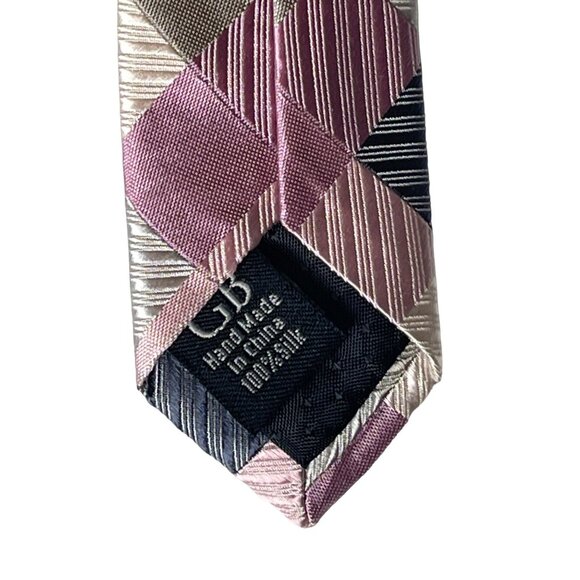 Geoffrey Beene Tie Mens Silk Necktie Pink Gray Plaid Work Business Career Office - Picture 6 of 12